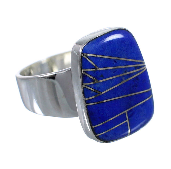 Lapis Inlay Silver Southwest Ring Size 8-1/2 AX92358